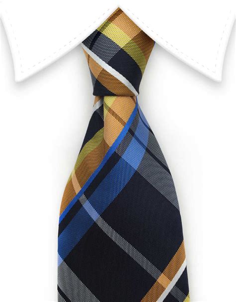 Navy Mustard Blue And Orange Plaid Tie Gentlemanjoe