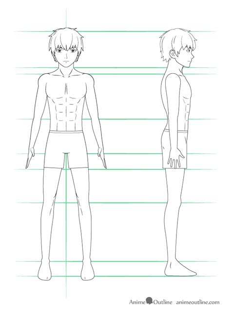 How To Draw Anime Male Body Step By Step Tutorial Animeoutline Side View Drawing Back Drawing