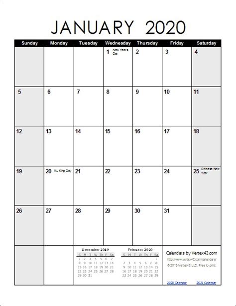 Printable 12 Month Calendar 2020 Free Printable Calendar Monthly