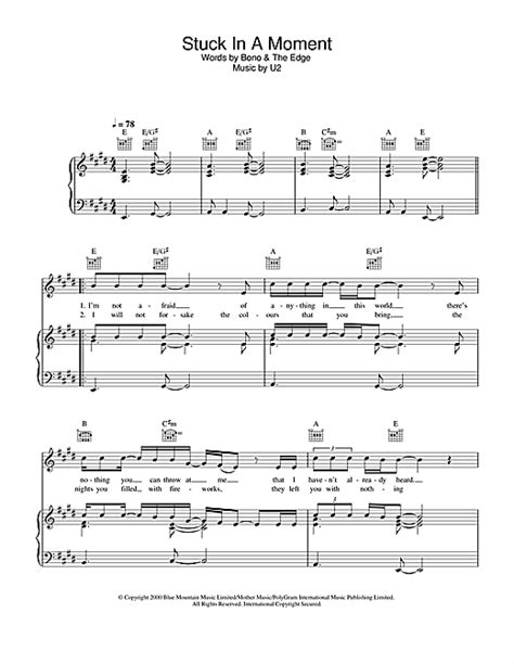 U2 Stuck In A Moment You Cant Get Out Of Sheet Music And Printable Pdf Music Notes Stuck In