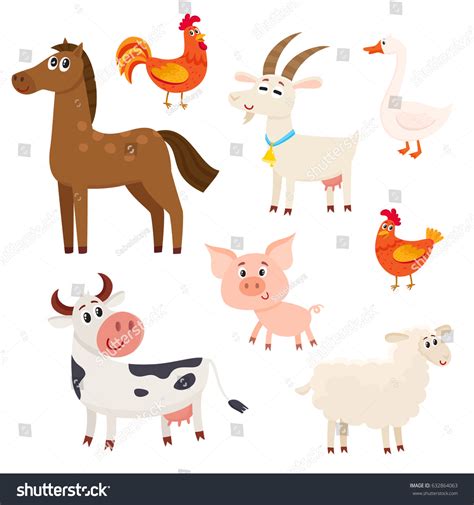 Set Farm Animals Cow Sheep Horse Stock Vector 632864063