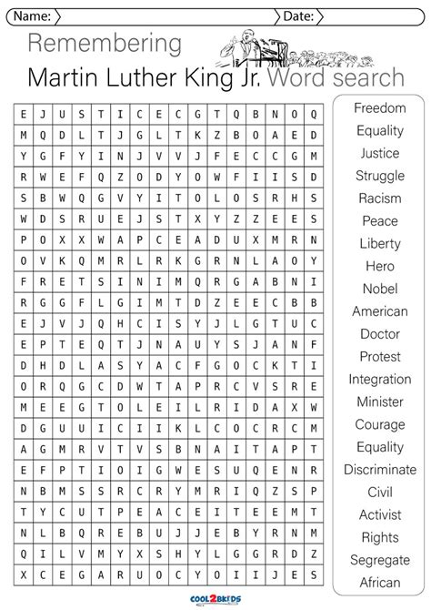 Martin luther king jr crossword puzzle printable