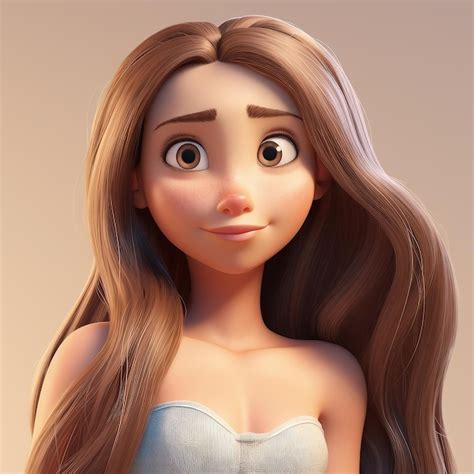 Un Estilo De Pixar De Dibujos Animados De Linda Chica Hermosa Con El Pelo Largo En Un Fondo