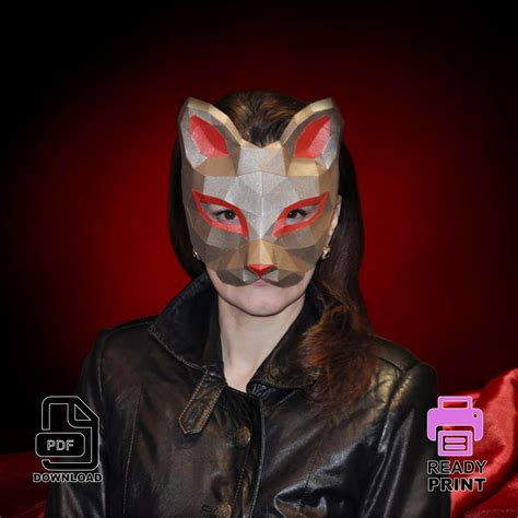Cat Mask Papercraft Pattern Pdf Diy Women Mask Template Etsy Canada