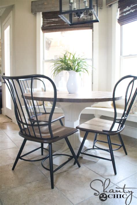 A round top on this table will allow up to eight to all be included. DIY Round Table - Shanty 2 Chic