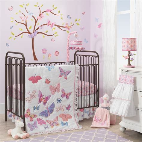 Butterfly Garden Whitepinkpurple Nursery 6 Piece Baby Crib Bedding