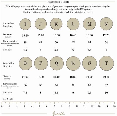 Womens Ring Size Chart Printable