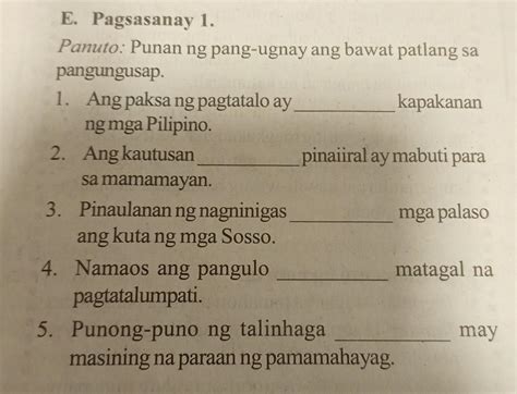 E Pagsasanay Panuto Punan Ng Pang Ugnay Ang Bawat Patlang Sa