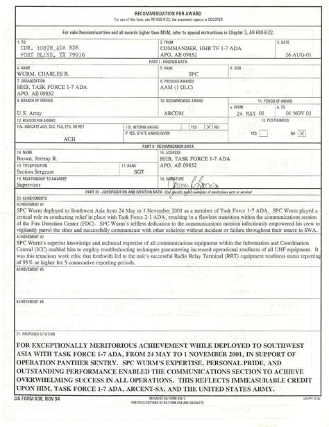 Da 638 Form Sample Application Form Order Form Template Purchase