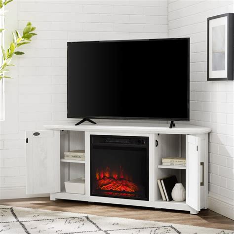 Crosley Furniture Camden 48 Corner Tv Stand With Fireplace Whitewash