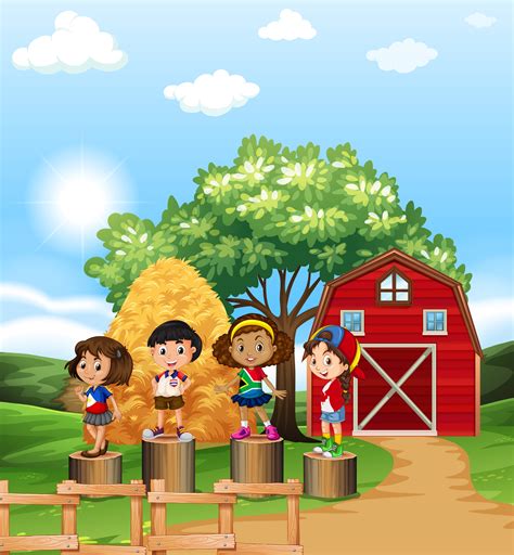Scene With Kids In The Farm Download Free Vectors