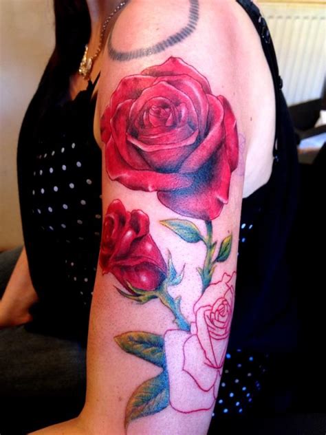 Rest in peace flower tattoos. super pretty/well done tattoo | Red rose tattoo, Rose ...