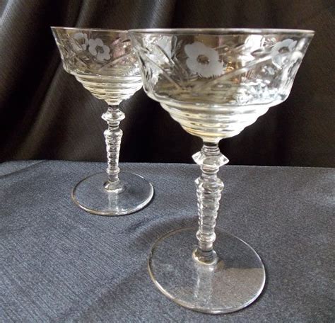 Libbey Rock Sharpe Marshfield Champagne Glasses Pair From Invitingly Vintage Crystal