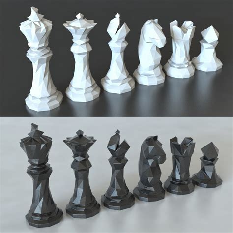Faceted Chess Set Pinshape Prints 3d Printing Chess Set