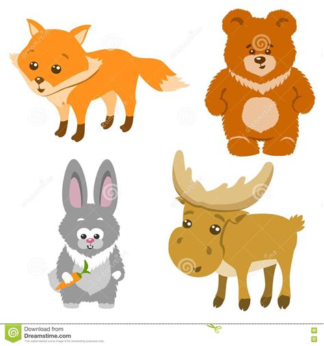 Cute Forest Animals Cartoon Style Vector Illustration