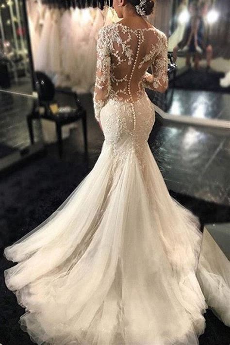 long lace wedding gowns see through wedding dress mermaid bridal dress simidress