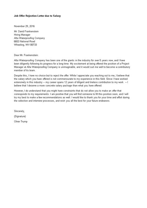 Job Refusal Letter Due To Salary How To Create A Job Refusal Letter