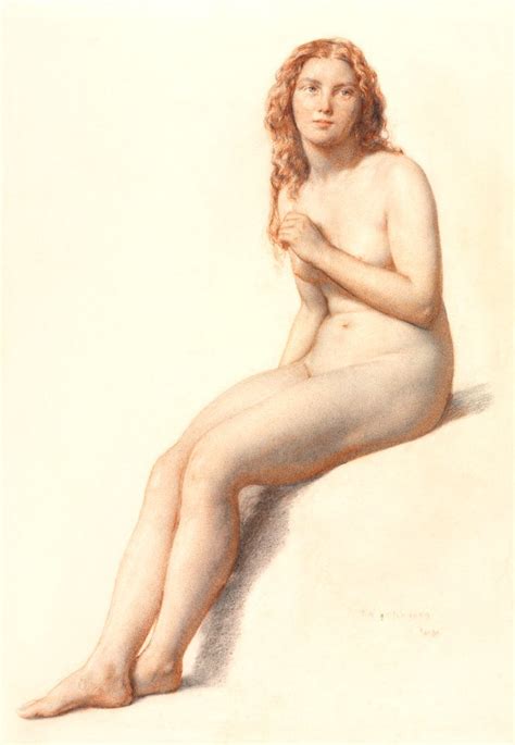 Naked Woman Posing Sensually Vintage Erotic Art Female Nude Seated Three Quarter View From