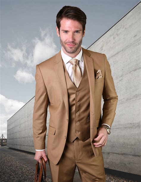 Statement Stzv 100 Caramel Solid 3 Pc Suit Modern Fit Studio Menwear