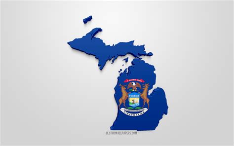 Download Wallpapers 3d Flag Of Michigan Map Silhouette Of Michigan Us