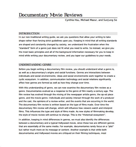 Free Film Review Templates In Ms Word Pdf