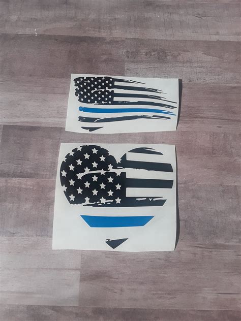 Thin Blue Line Heart And Flag Decal Thin Blue Heart Thin Etsy