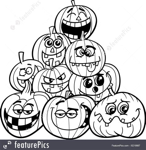Simple printable coloring page with a good dish for thanksgiving. Halloween Pumpkins Coloring Page Stock Illustration ...