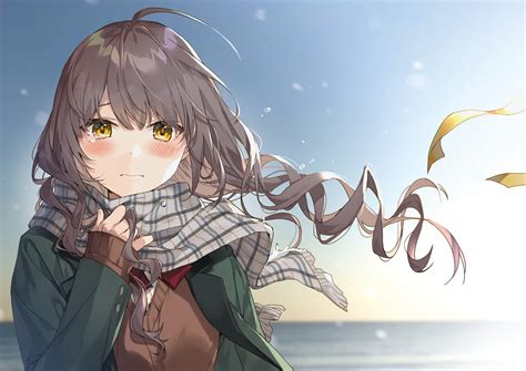 Download 1920x1080 Crying Tears Brown Hair Anime Girl Scarf Clear