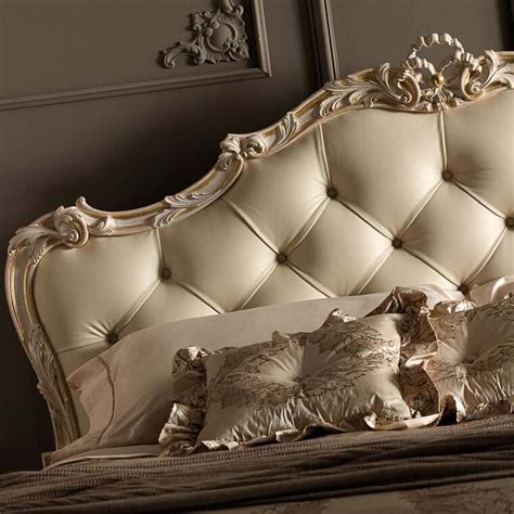 Luxury Carved Rococo Reproduction Leather Button Upholstered Bed