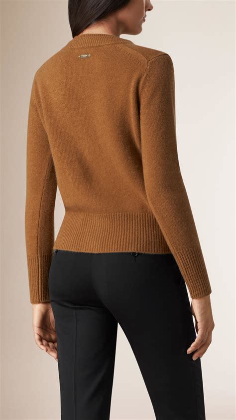 Burberry Cropped Cashmere Cardigan Camel In Brown Lyst