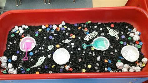 Space Sensory Bin Black Beans With Tinfoil Balls Various Jewels