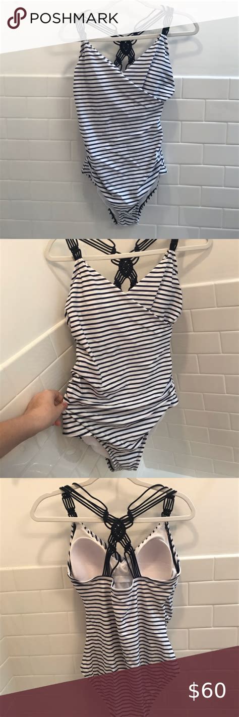 Navy And White Striped One Piece Bathing Suit In 2020 Striped One