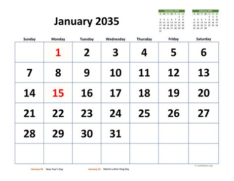 January 2035 Calendar With Extra Large Dates