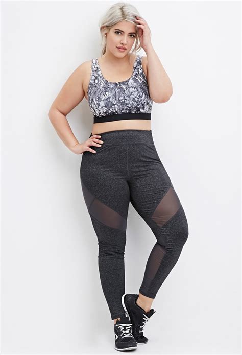 Forever 21 Plus Size Heathered Mesh Panel Athletic Leggings In Gray Lyst