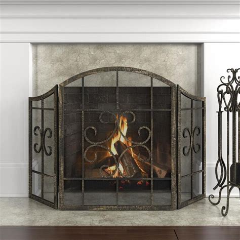 48 In Brushed Bronze Steel 3 Panel Scroll Fireplace Screen In The