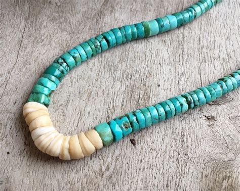 16 1970s Turquoise Disc Heishi Choker Necklace With Spiny Oyster