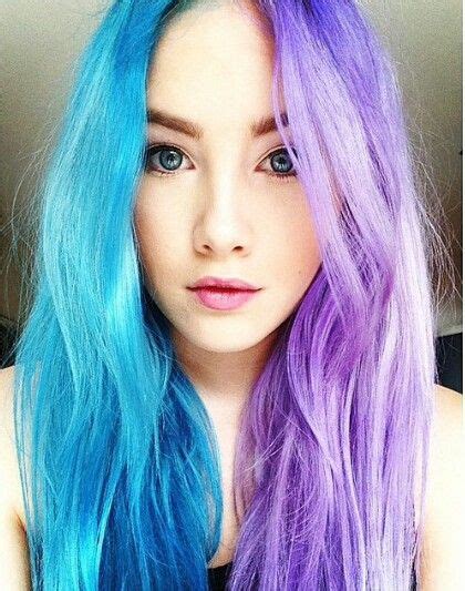 Half Blue Half Purple Hair Split Dyed Hair Hair Dye Colors Purple Hair