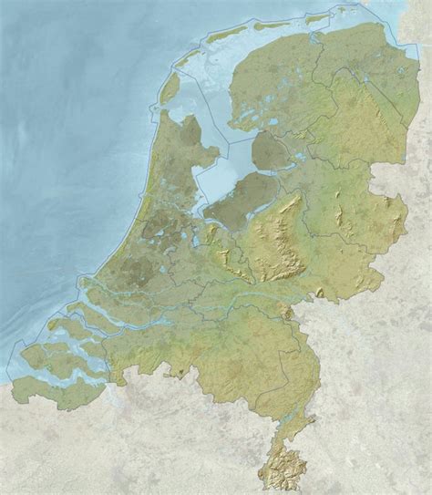 map showing the netherness of the netherlands by showing relief and depth the terrain height