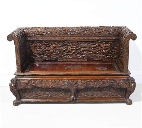 ~ 19th Century Carved Chinese Dragon Bench With Storage Chest ~ 1stdibs