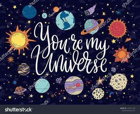 You My Universe Handdrawn Lettering Quote Vector De Stock Libre De