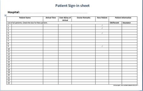 Patient Sign In Sheet Templates For Word Download Samples
