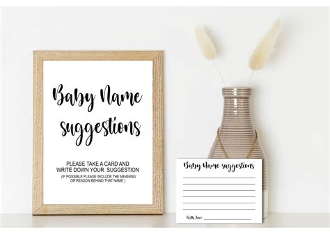 White Kraft Baby Name Suggestion Sign And Card Printable Printables