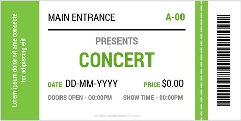 Concert Ticket Templates For Ms Word Download Editable