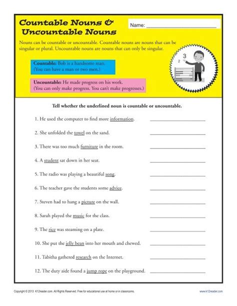 Worksheets Uncountable Countable Nouns A Worksheet Blog
