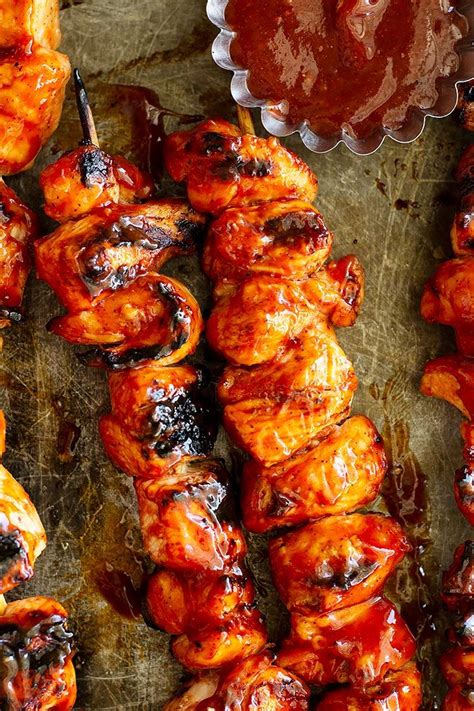 Chicken Skewers With Sauce And Ketchup On The Side