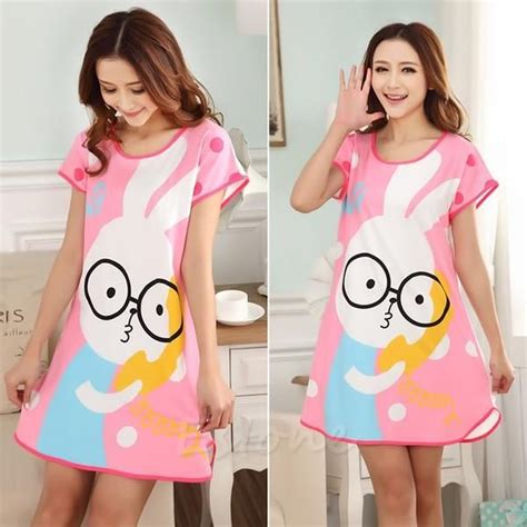 New Women Cartoon Polka Dot Sleepwear Short Sleeve Sleepshirt Sleepdress Sleepwear And Loungewear
