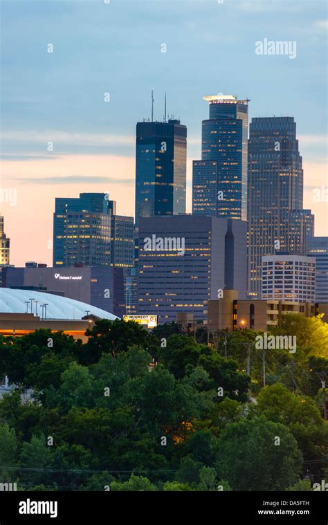 Minneapolis Skyline At Dusk Stock Photo Alamy