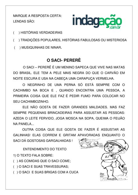 Atividade Sobre A Lenda Do Saci Perer Para Imprimir Indaga O