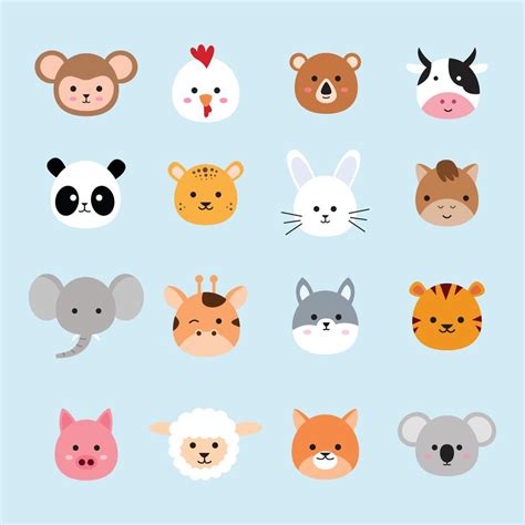 Set Of Cute Animal Head Illustrations In A Flat Design 5277508 Vector