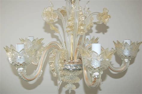 Vintage Murano Glass Chandelier Of Murano Crystal With Gold Inclusion